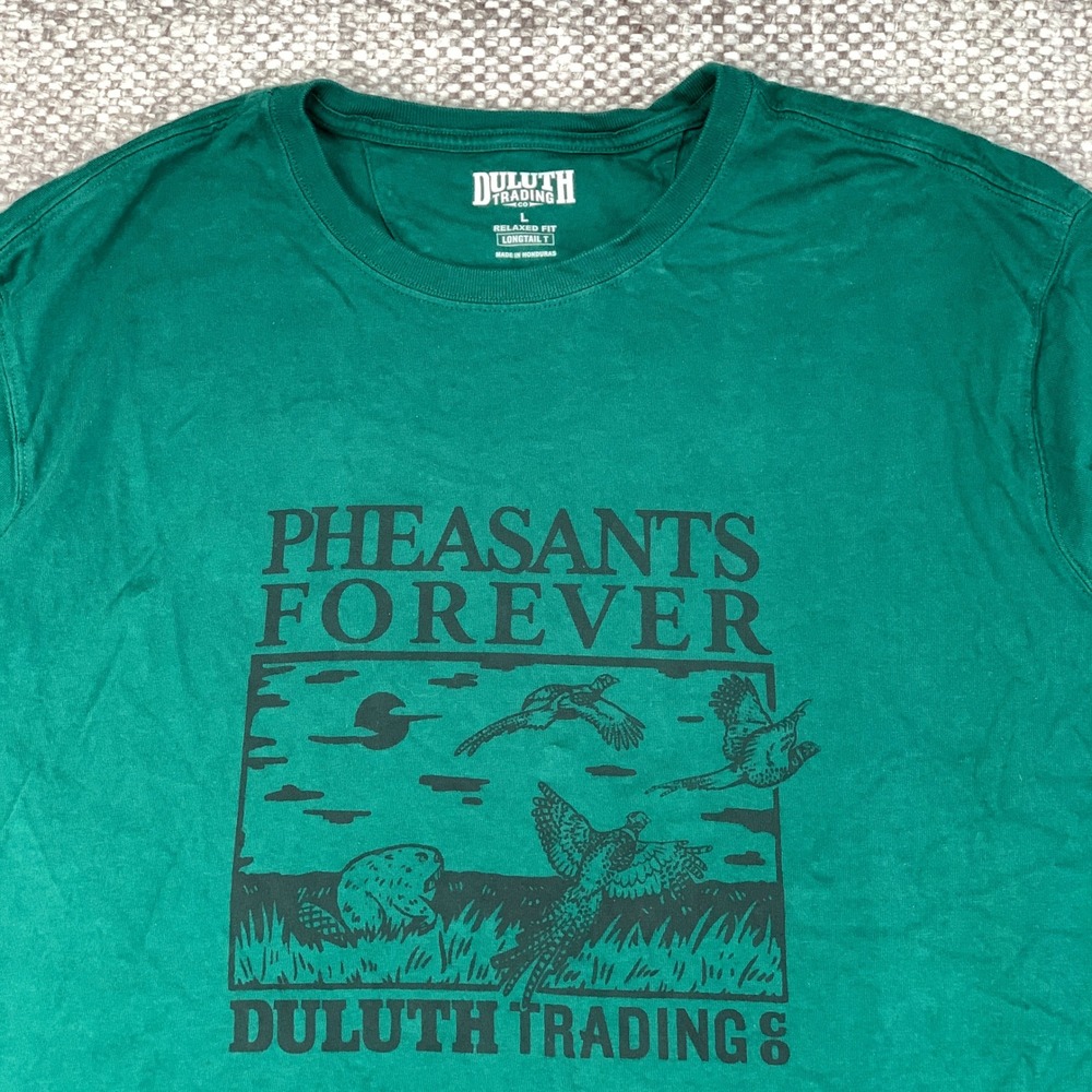 Duluth Trading Co T-Shirt Mens L Green Pheasants Forever Graphic Longtail Tee